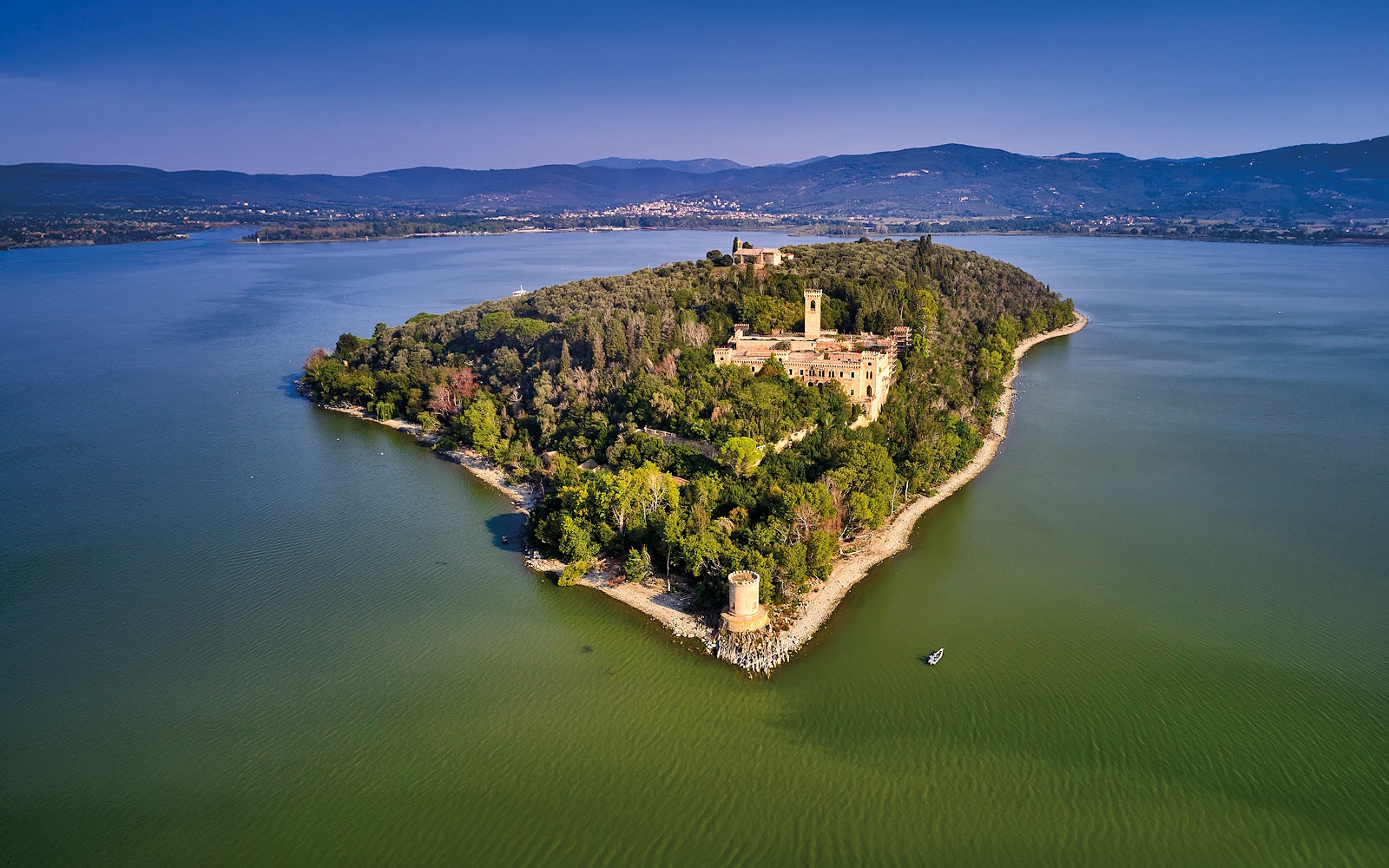 Aerial view of a Lake Trasimeno Island