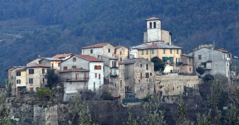 View of the village of Papigno, perched on a hilltop